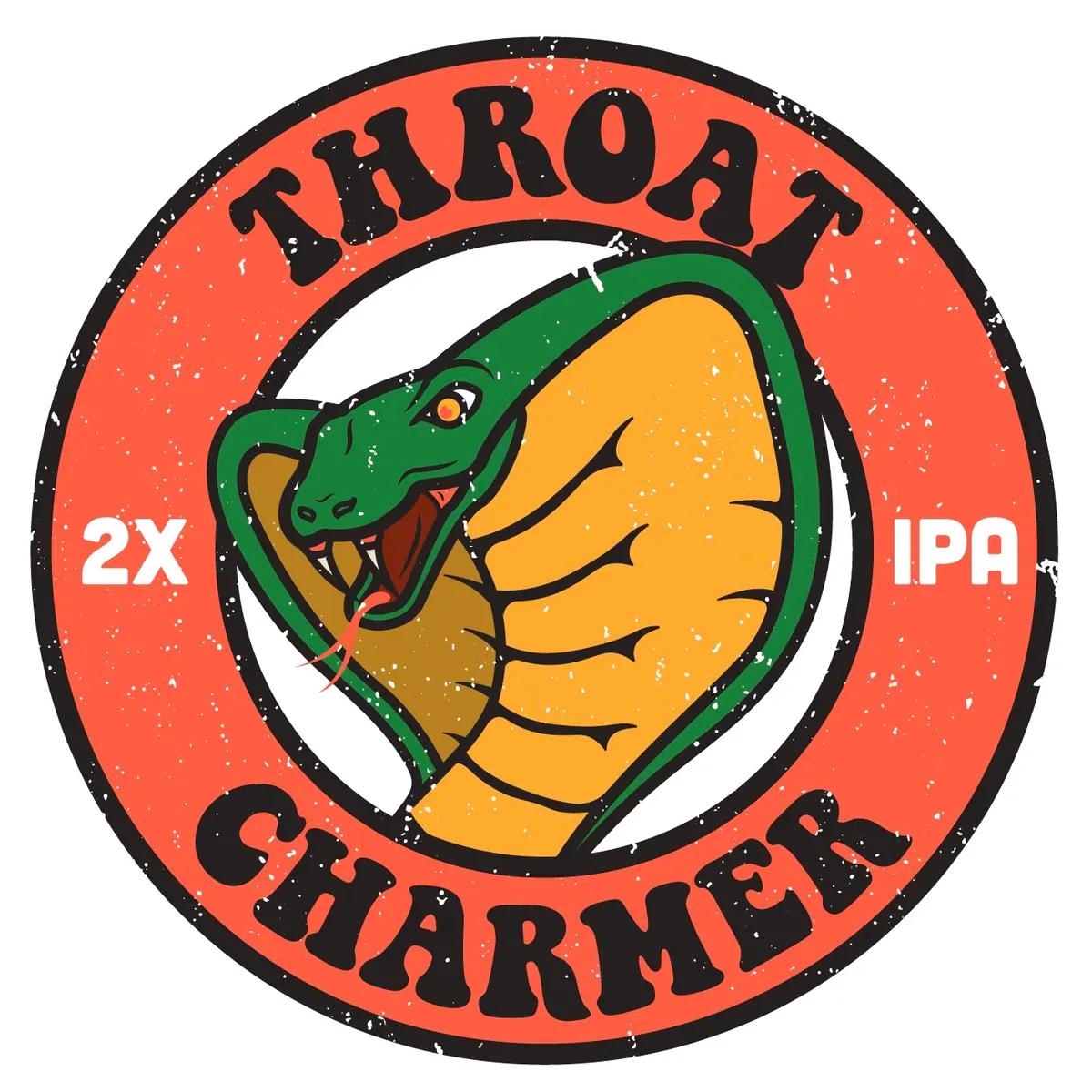 Throat Charmer 2X IPA craft beer logo with a vintage distressed cobra snake.
